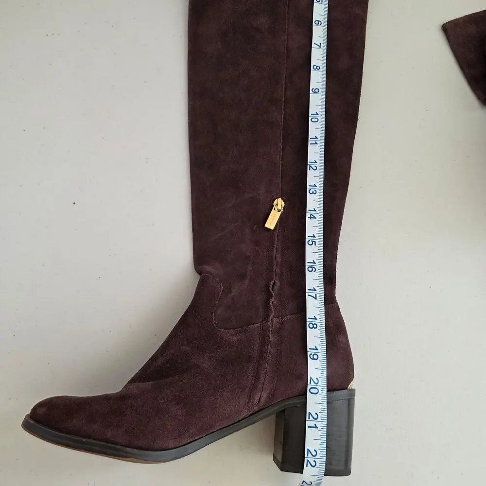 Michael Kors Suede Over the Knee Boots Womens Size 8M Dark Brown Leather Black H
